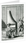 Musicians playing an upright clavicord and a bassoon by French School