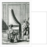 Musicians playing an upright clavicord and a bassoon by French School