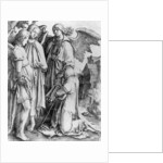 Saint kneeling before angels by English School