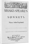 Title-page of Shakespeare's Sonnets, 1609 by English School