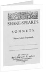 Title-page of Shakespeare's Sonnets, 1609 by English School