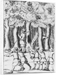King Charles II hiding in an oak tree at Boscobel after his defeat at the Battle of Worcester in 1651. by English School