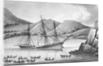 Brig Jane and Cutter Beaufoy passing through a chain of Ice Islands, 1826 by Weddell Weddell