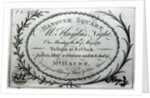 Ticket to 'Mr. Haydn's Night' in Hanover Square, 16th May 1791 by English School