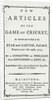 Titlepage of 'New Articles of the Game of Cricket', 1774 by English School