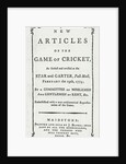 Titlepage of 'New Articles of the Game of Cricket', 1774 by English School