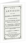Titlepage of 'New Articles of the Game of Cricket', 1774 by English School