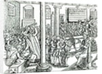 Schoolroom scene in Tudor times by English School