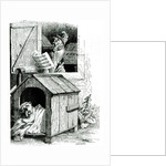 Dog sleeping and cockerel singing, from J. Thomson's 'Public and Private Life of Animals' by English School