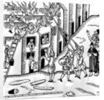 Firefighting at Tiverton, Devon, 1612 by English School