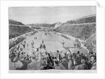 Revival of the Olympic Games in Athens: Loues winning the race from Marathon, 10th April 1896 by English School