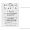 Title page of 'The Dutchesse of Malfy' by John Webster, 1640 by English School