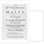 Title page of 'The Dutchesse of Malfy' by John Webster, 1640 by English School