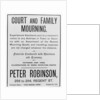 Court and family mourning advertisement by Anonymous