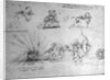Study with Shields for Foot Soldiers and an Exploding Bomb, c.1485-88 by Leonardo da Vinci