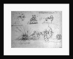 Study with Shields for Foot Soldiers and an Exploding Bomb, c.1485-88 by Leonardo da Vinci