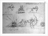 Study with Shields for Foot Soldiers and an Exploding Bomb, c.1485-88 by Leonardo da Vinci