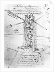 Vertically standing bird's-winged flying machine, fol. 80r from Paris Manuscript B, 1488-90 by Leonardo da Vinci