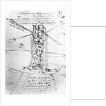 Vertically standing bird's-winged flying machine, fol. 80r from Paris Manuscript B, 1488-90 by Leonardo da Vinci