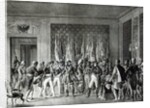 Napoleon gives the flags won at Austerlitz in 1805 to the Mayors of Paris visiting him at Schonbrunn by L. Marin