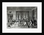 Napoleon gives the flags won at Austerlitz in 1805 to the Mayors of Paris visiting him at Schonbrunn by L. Marin