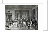 Napoleon gives the flags won at Austerlitz in 1805 to the Mayors of Paris visiting him at Schonbrunn by L. Marin