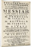 Playbill advertising a performance of Handel's Oratorio, 'Messiah' in 1777 by English School