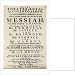 Playbill advertising a performance of Handel's Oratorio, 'Messiah' in 1777 by English School
