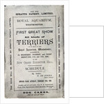 Poster advertising the Allied Terrier Club Show at the Royal Aquarium, Westminster in 1886 by English School