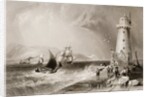 South Wall Lighthouse with Howth Hill in the Distance, Dublin by William Henry (after) Bartlett