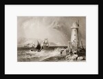 South Wall Lighthouse with Howth Hill in the Distance, Dublin by William Henry (after) Bartlett