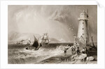 South Wall Lighthouse with Howth Hill in the Distance, Dublin by William Henry (after) Bartlett