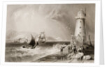 South Wall Lighthouse with Howth Hill in the Distance, Dublin by William Henry (after) Bartlett