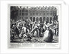 He and His Drunken Companions Raise a Riot in Covent Garden, from a pirated series based on Hogarth's 'A Rake's Progress', 1735 by English School