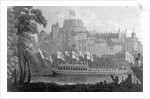 City of London State Barge moving up the River Thames, in front of Windsor Castle, on it's way to Oxford by (after) English School