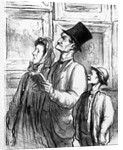 Family visiting the Paris salon of 1863 and commenting on the painting 'Olympia' by Manet, cartoon from 'Charivari' magazine, 19 June, 1865 by Honore Daumier