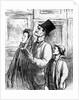 Family visiting the Paris salon of 1863 and commenting on the painting 'Olympia' by Manet, cartoon from 'Charivari' magazine, 19 June, 1865 by Honore Daumier