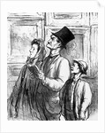 Family visiting the Paris salon of 1863 and commenting on the painting 'Olympia' by Manet, cartoon from 'Charivari' magazine, 19 June, 1865 by Honore Daumier