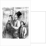 Family visiting the Paris salon of 1863 and commenting on the painting 'Olympia' by Manet, cartoon from 'Charivari' magazine, 19 June, 1865 by Honore Daumier