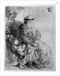 Abraham holding young Isaac by Rembrandt Harmensz. van Rijn