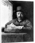 Self portrait while drawing, 1648 by Rembrandt Harmensz. van Rijn