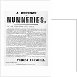 A Defence of Nunneries by Theresa Arundell, 1851 by English School