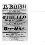 Theatre Bill advertising perfomances of Mr. Kean, 1818 by English School