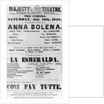 Playbill for Her Majesty's Theatre, Italian Opera House, 1845 by English School