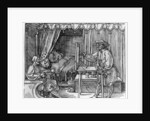 A draughtsman taking details for a portrait, using a perspective apparatus for drawing onto glass by Albrecht Dürer or Duerer