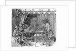 A draughtsman taking details for a portrait, using a perspective apparatus for drawing onto glass by Albrecht Dürer or Duerer