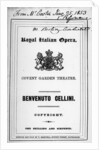 Programme for the opera 'Benvenuto Cellini' by Berlioz, performed in 1853 by English School
