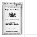 Programme for the opera 'Benvenuto Cellini' by Berlioz, performed in 1853 by English School