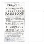 Title page for 'A Treatise of the Hypochondriack and Hysterick Passions' by Bernard de Mandeville, published 1711 by English School