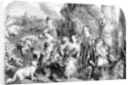 The Queen and Her Children at Windsor Great Park by English School